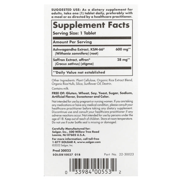 Solgar, Ashwagandha, Anti Estrés y Ansiedad, 30 tbs - Compra 1 lleva el otro al 50% - 2 frascos por $47.99