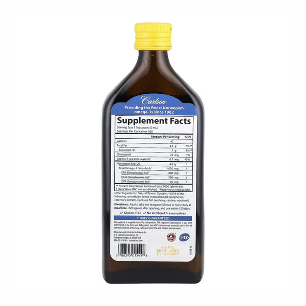 Carlson, Aceite de Pescado Noruego, Limón Natural, 16.9 fl oz. (30% de Descuento)
