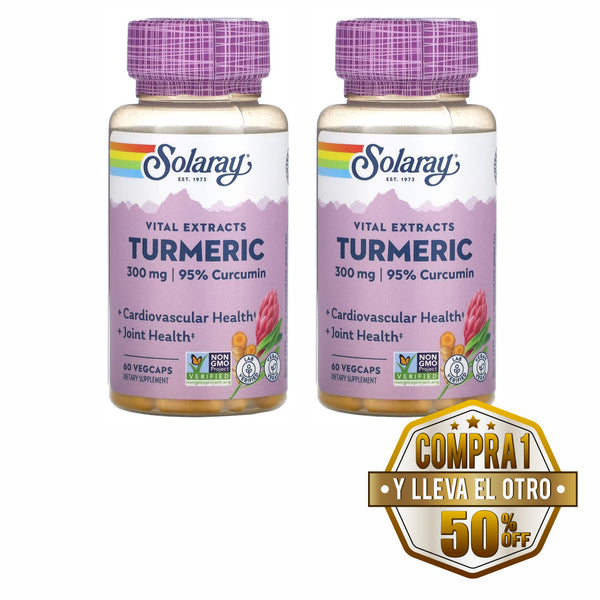 Solaray, Turmeric, 600mg, 60 cps - Compra 1 lleva el otro al 50%  - 2 frascos por $61.04