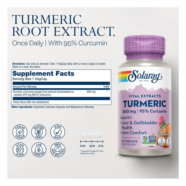 Solaray, Turmeric, 600mg, 30 cps - Compra 1 lleva el otro al 50%  - 2 frascos por $33.13